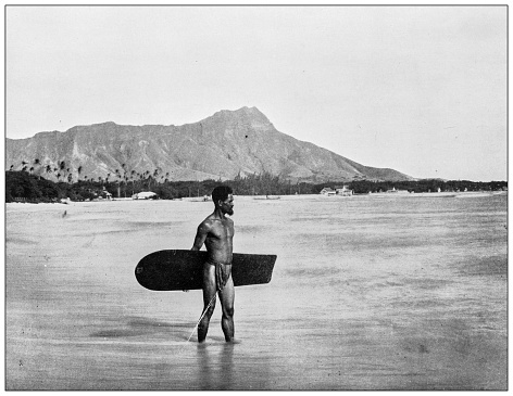 Hawaii, antique photo: Surfer