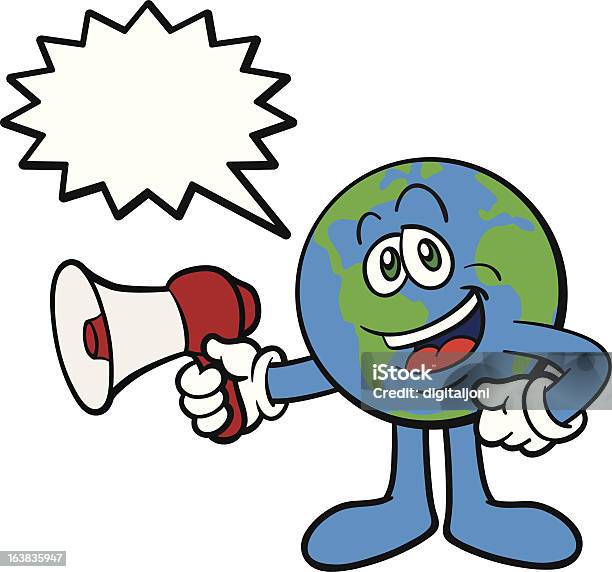 Cartoon Earth With A Megaphone Stock Illustration - Download Image Now - Cartoon, Cheerful, Concepts