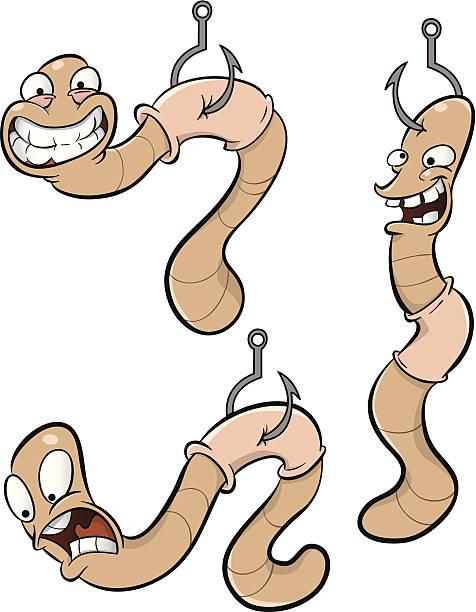 ilustrações de stock, clip art, desenhos animados e ícones de worms com ganchos - worm cartoon fishing bait fishing hook