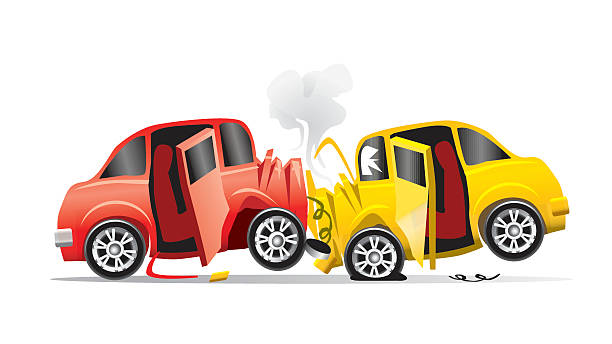 A Cartoon Illustration Of A Head On Collision Stock Illustration - Download  Image Now - Car, Crash, Car Accident - iStock