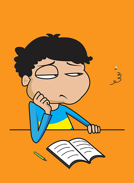 boring boy little boy feel that writing or reading is boring no more homework stock illustrations