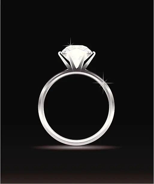 Vector illustration of Sparkling diamond ring on black background