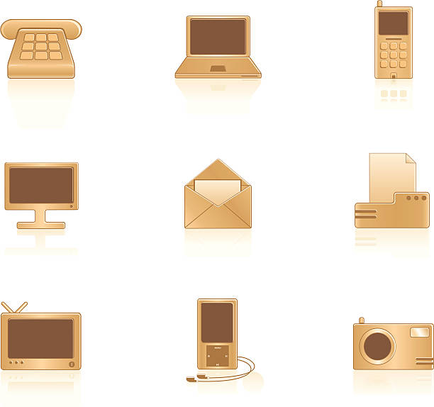 Gold media and communication icon set vector art illustration