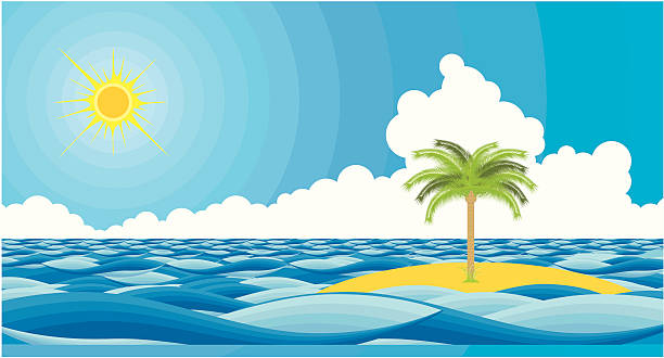 small island sun and sea summer vector art illustration