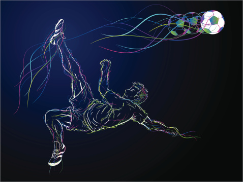 Illustration of a soccer/football player in vibrant colorful lines.