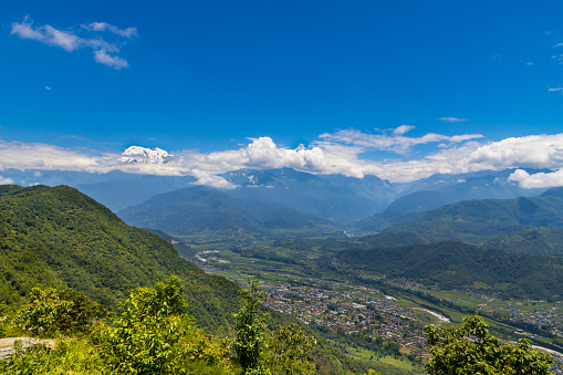 Green Mountainous Landscape of Hemjakot seen from Sarangkot in Pokhara City of Nepal