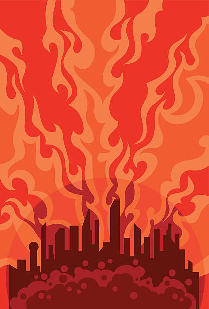 istock burning sundown on background of the city 163838918