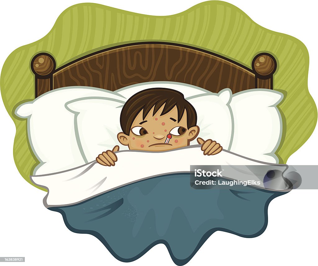 Chory dziecko w łóżku - Grafika wektorowa royalty-free (Choroba)