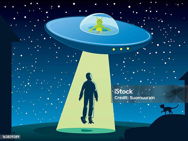 Cartoon Art Of A Man Being Taken By A Ufo Stock Illustration - Download  Image Now - Alien, Alien Abduction, Blue - iStock