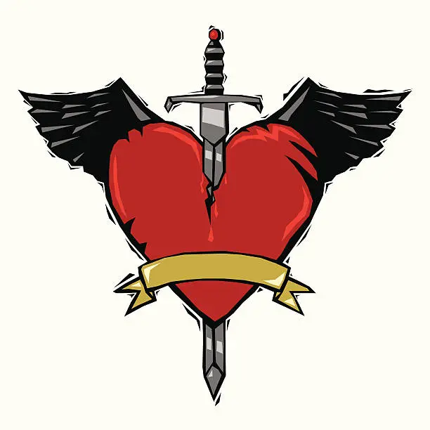 Vector illustration of sword and heart tattoo