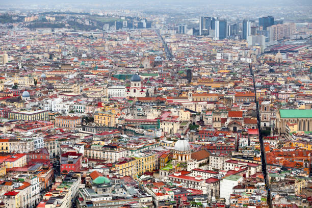 cityscape of naples in italy - santa chiara imagens e fotografias de stock