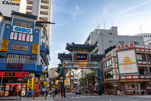 Yokohama, Japan - June 29, 2023 : People at Yokohama Chinatown in Yokohama, Japan. It is Japan's largest Chinatown and one of the most popular tourist destinations in Yokohama, with many Chinese stores and restaurants on the narrow and colorful streets.