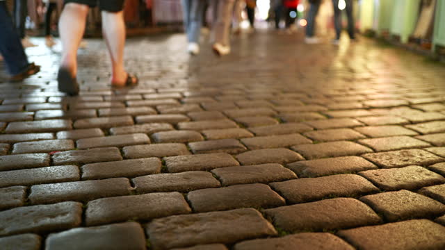 Cobblestone sidewalk stone brick detail on the street