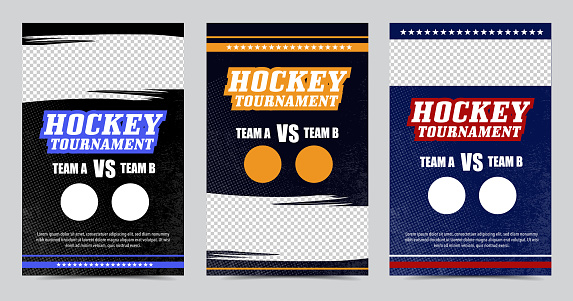 Hockey Tournament poster or flyer vector design template layout set with copy space for picture