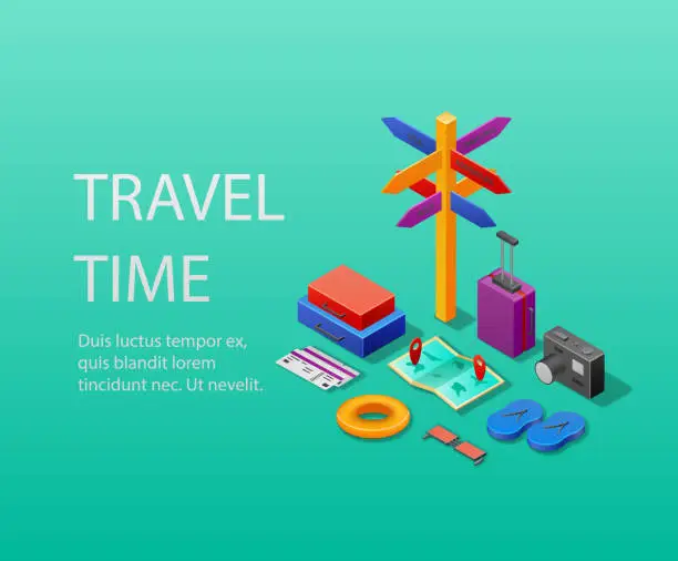 Vector illustration of Travel Time Isometric Vector