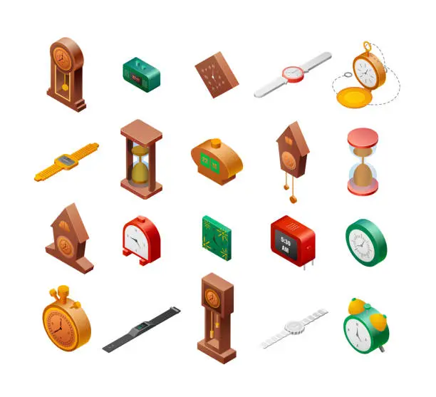 Vector illustration of Time Icons Isometric Vector
