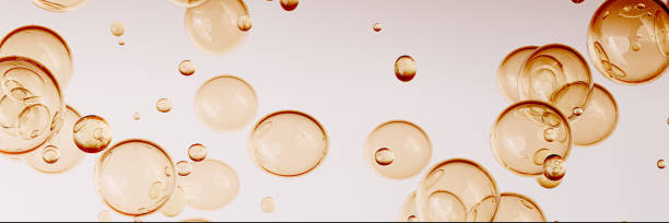 istock Yellow oil Bubbles abstract pattern for liquid product presentation. 3d rendering 1638499955