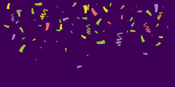 ilustrações de stock, clip art, desenhos animados e ícones de colorful confetti isolated on dark background. vector banner background with colorful serpentine ribbons, space for your text in the center. anniversary, holiday, greeting illustration in simple flat - opening ceremony flash