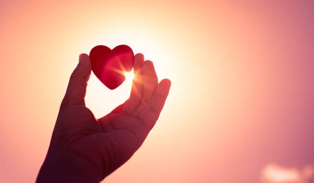 istock Hand holding heart against a sunset. 1638510202