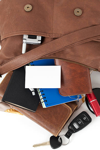 istock Leather Purse with Blank Business Card 163852548