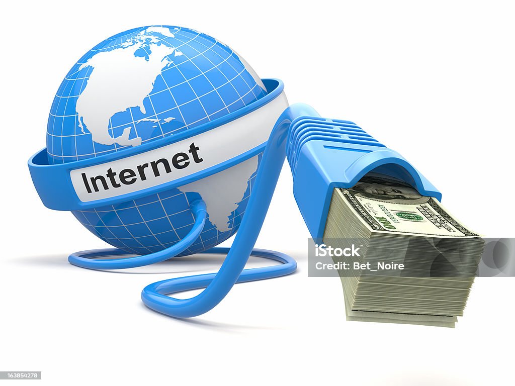 Make money online. Concept. Earth and internet cable with money. Make money online. Concept. Earth and internet cable with money. 3d Business Stock Photo