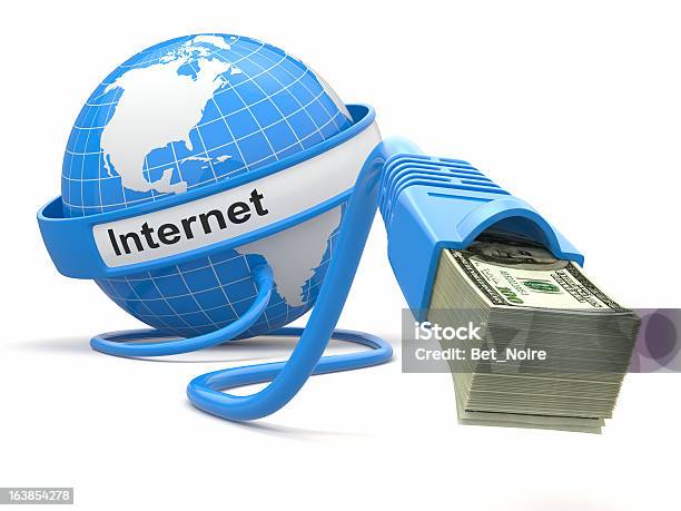 Make Money Online Concept Earth And Internet Cable With Money Stock Photo - Download Image Now