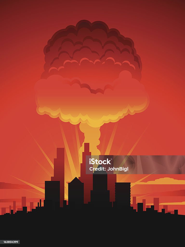 Mushroom cloud and city Nuclear explosion over a large American city City stock vector
