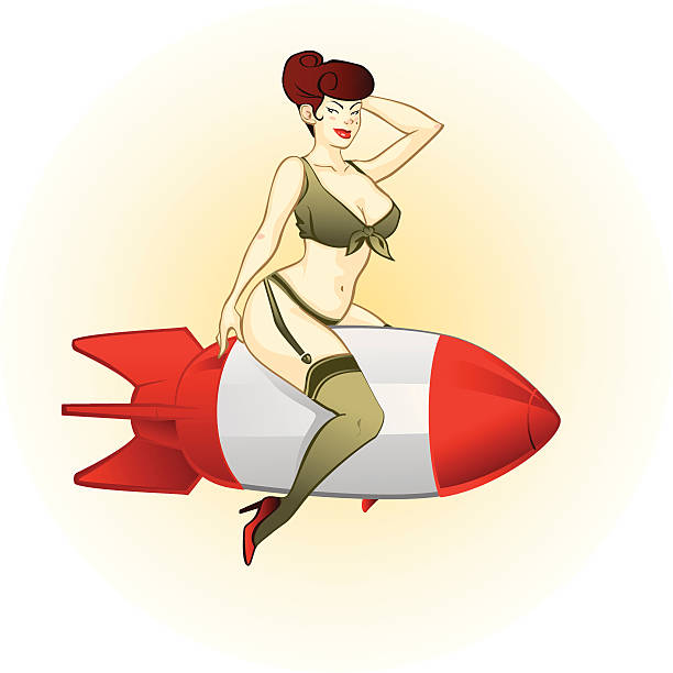 Bombshell Betty A sexy pin-up girl riding a bomb vintage garter belt stock illustrations
