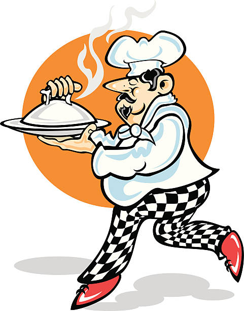 cartoon chef with platter - ian stock illustrations