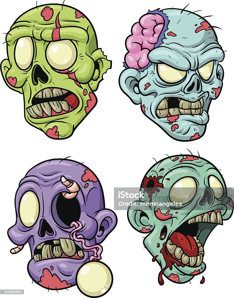 Cartoon zombies Four cartoon zombie heads. All in separate layers for easy editing. Anger stock vector