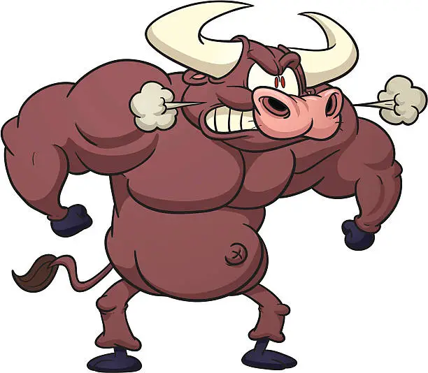 Vector illustration of Angry cartoon bull