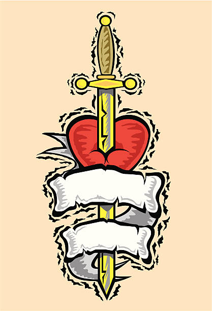 сердце & меч tattoo - ian stock illustrations