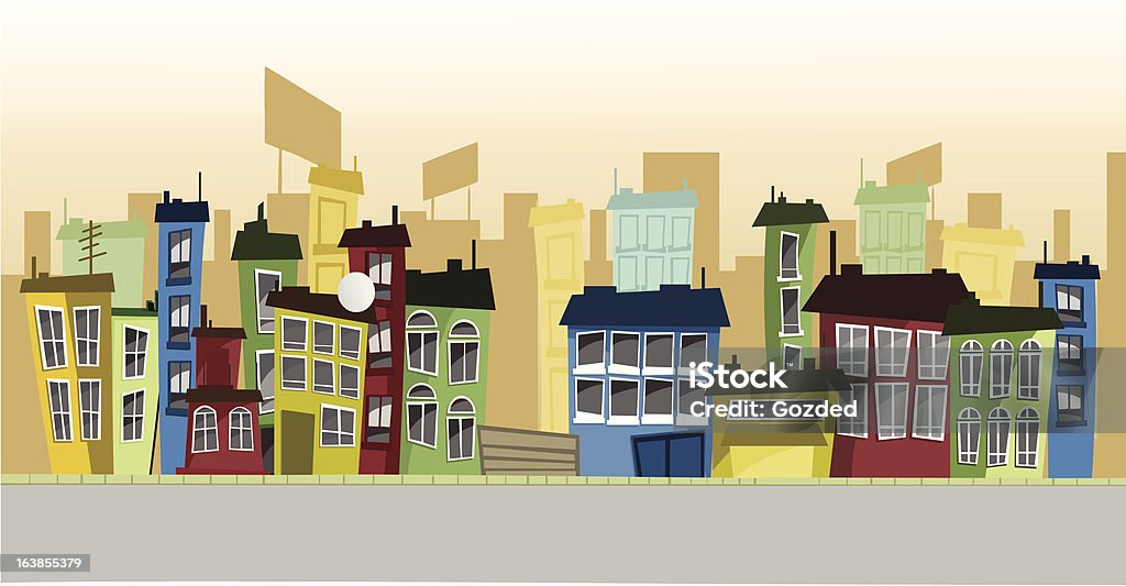 Cartoon street Cartoon street with colorful buildings Basement stock vector