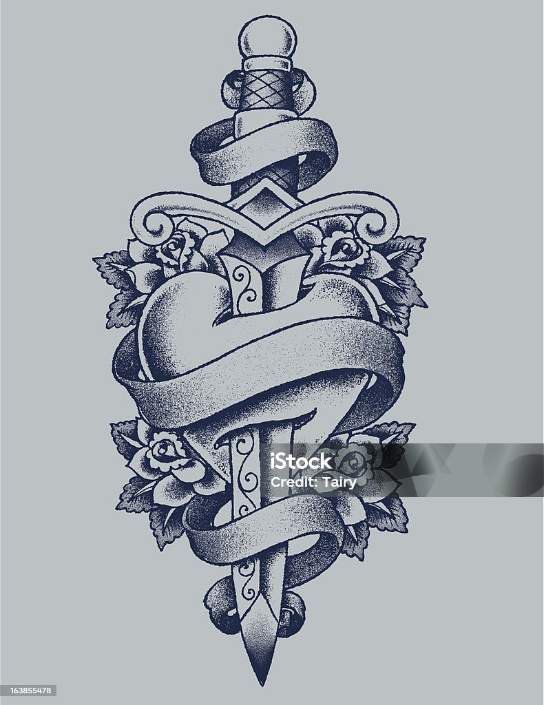 Heart and Dagger Tattoo illustration. Heart Shape stock vector