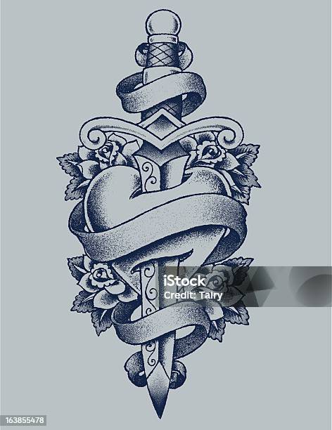 Heart And Dagger Stock Illustration - Download Image Now - Heart Shape, Tattoo, Dagger