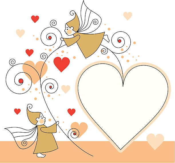 elves and hearts vector art illustration