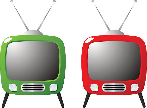 Verde e rosso Moda retrò TV set - illustrazione arte vettoriale
