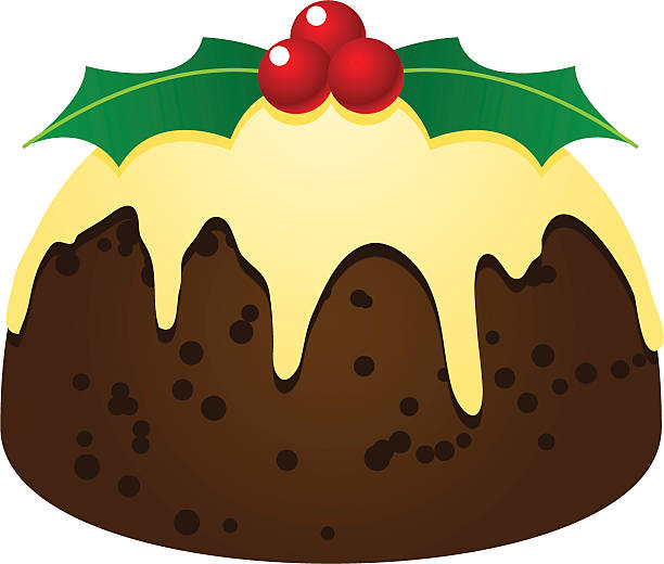 delicious Xmas fruitcake pudding dessert delicious Xmas fruitcake pudding dessert christmas pudding stock illustrations