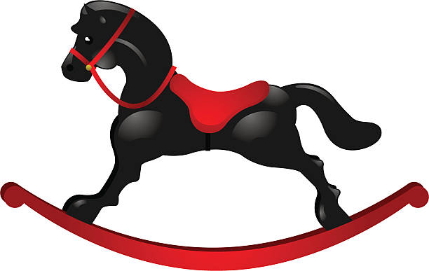 Giocattolo in legno antico nero Cavallo a dondolo pony - illustrazione arte vettoriale