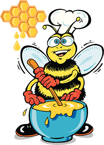 Honey Bee Chef Cartoon honey bee chef mixing honey ian stock illustrations