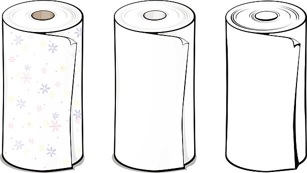 Paper towels "illustration of a roll of paper towels- one with a floral pattern, one grayscale, and one black and white" paper towel stock illustrations