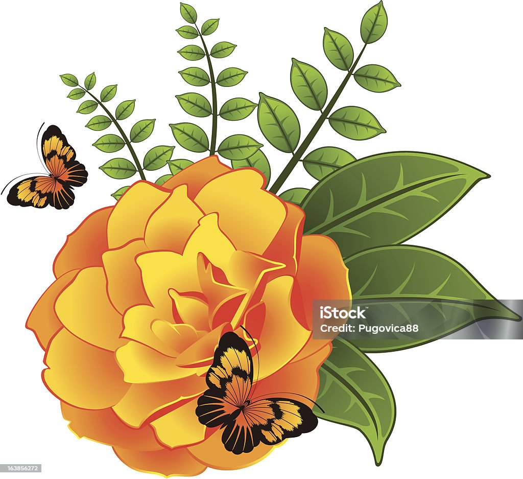 White background with beautiful flower and butterflies. Vector Beauty stock vector