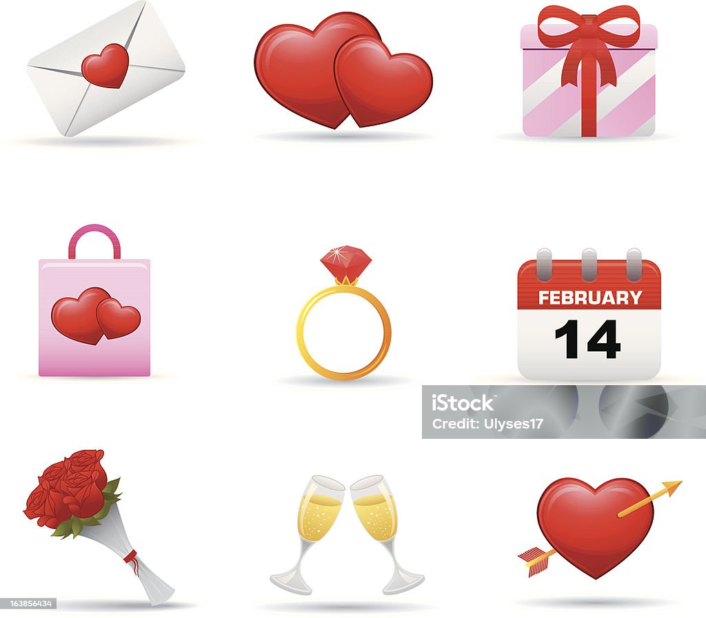 Valentine's Day Icons set - arte vectorial de Docena de rosas libre de derechos