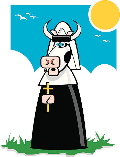 Holy Cow Cartoon of cow dressed as a nun ian stock illustrations