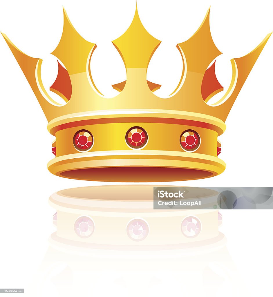 Cartoonish gold royal crown with red rubies gold royal crown. Vector illustration isolated on white background Headdress stock vector