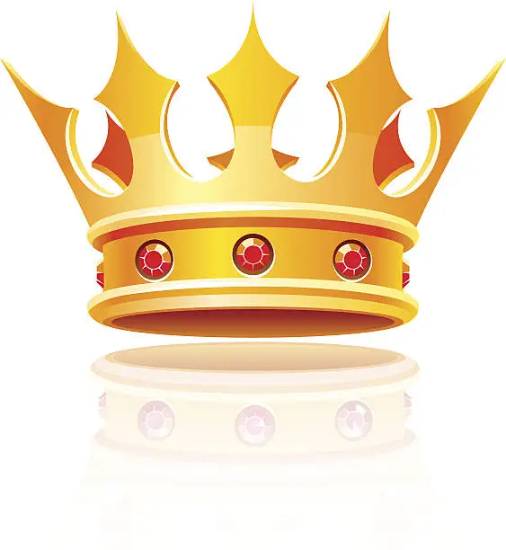 Vector illustration of Cartoonish gold royal crown with red rubies