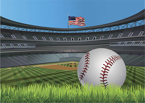 야구공 ball - field baseball grass sky stock illustrations