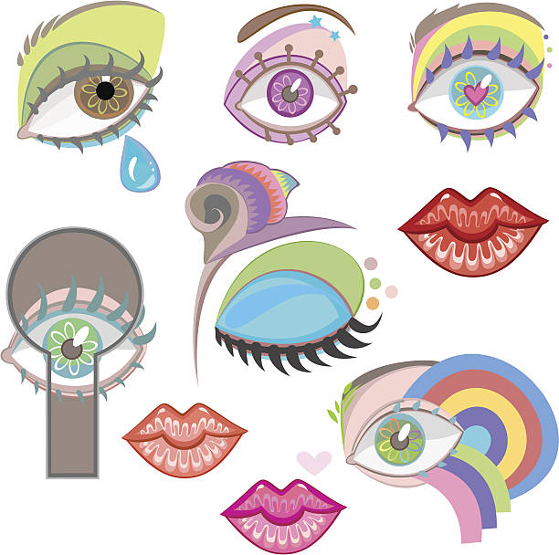 Eyes and lips set vector art illustration