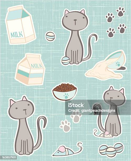 Mano Disegnato Icone Di Bambino Gatto - Immagini vettoriali stock e altre immagini di Animale - Animale, Animale da compagnia, Bricco del latte