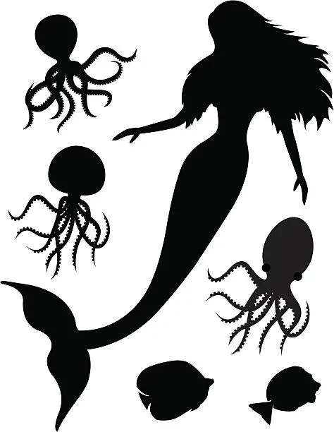 Vector illustration of Sea life silhouette